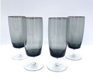 Gorham Crystal Midnight Mist Set of 4 Stemmed Ice Tea Water Glasses Smoke 7"